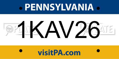 1KAV26 Pennsylvania License Plate