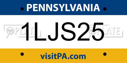 1LJS25 Pennsylvania License Plate