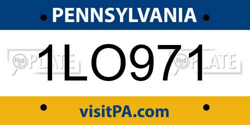1LO971 Pennsylvania License Plate