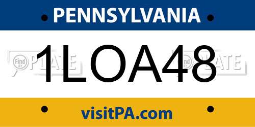 1LOA48 Pennsylvania License Plate