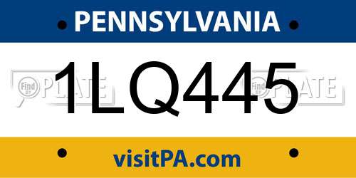 1LQ445 Pennsylvania License Plate