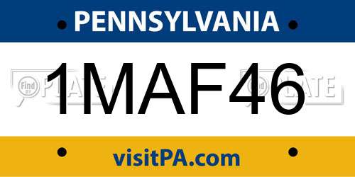 1MAF46 Pennsylvania License Plate
