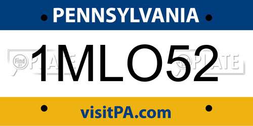 1MLO52 Pennsylvania License Plate