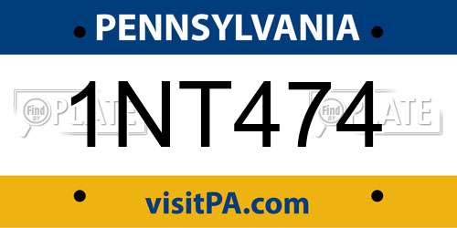 1NT474 Pennsylvania License Plate
