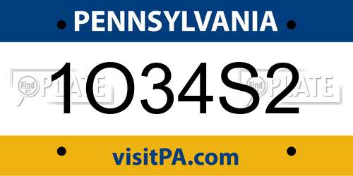 1O34S2 Pennsylvania License Plate