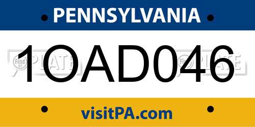 1OAD046 Pennsylvania License Plate