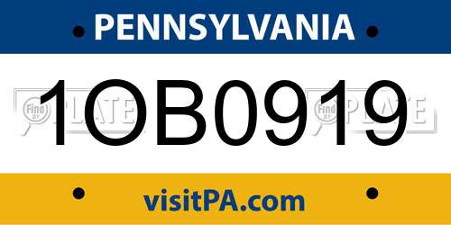 1OB0919 Pennsylvania License Plate