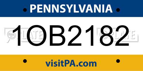 1OB2182 Pennsylvania License Plate