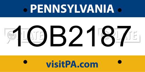 1OB2187 Pennsylvania License Plate