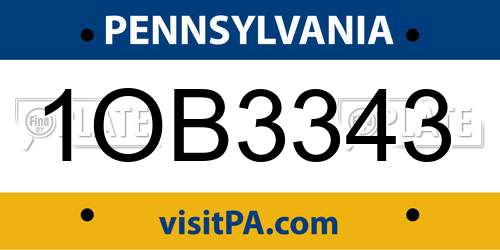 1OB3343 Pennsylvania License Plate