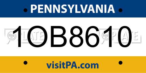 1OB8610 Pennsylvania License Plate