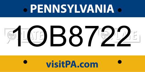 1OB8722 Pennsylvania License Plate