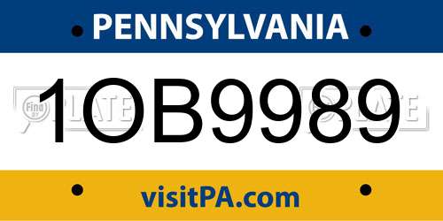 1OB9989 Pennsylvania License Plate