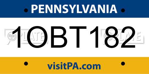 1OBT182 Pennsylvania License Plate