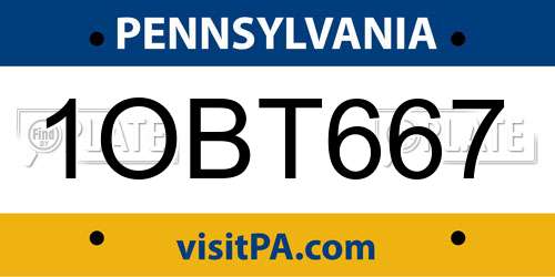 1OBT667 Pennsylvania License Plate