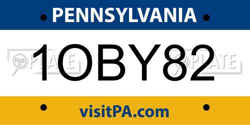 1OBY82 Pennsylvania License Plate