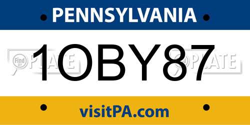1OBY87 Pennsylvania License Plate