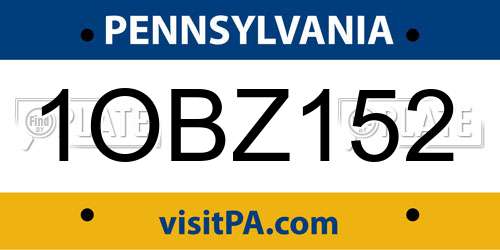 1OBZ152 Pennsylvania License Plate