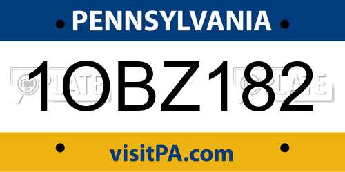 1OBZ182 Pennsylvania License Plate