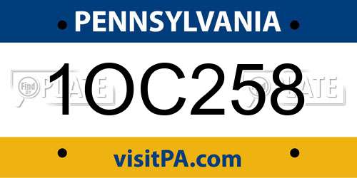 1OC258 Pennsylvania License Plate
