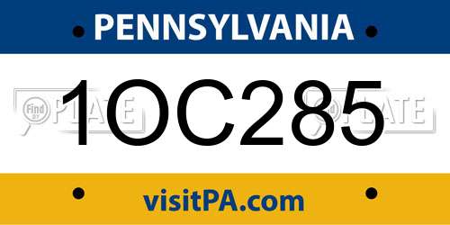 1OC285 Pennsylvania License Plate