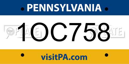1OC758 Pennsylvania License Plate