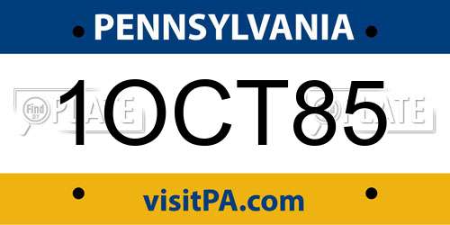 1OCT85 Pennsylvania License Plate