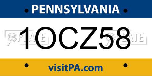 1OCZ58 Pennsylvania License Plate