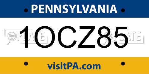 1OCZ85 Pennsylvania License Plate