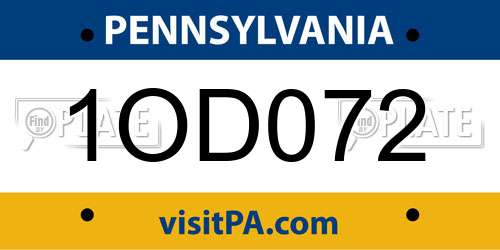 1OD072 Pennsylvania License Plate