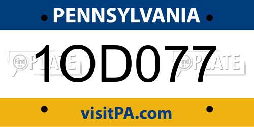 1OD077 Pennsylvania License Plate