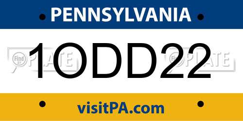 1ODD22 Pennsylvania License Plate