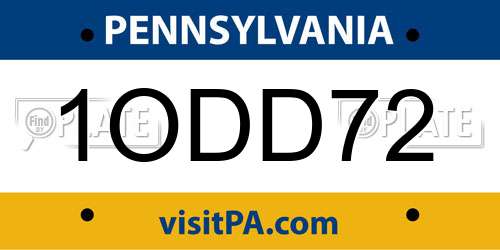 1ODD72 Pennsylvania License Plate