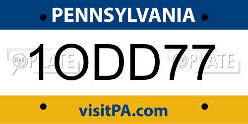 1ODD77 Pennsylvania License Plate