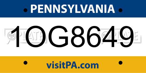 1OG8649 Pennsylvania License Plate