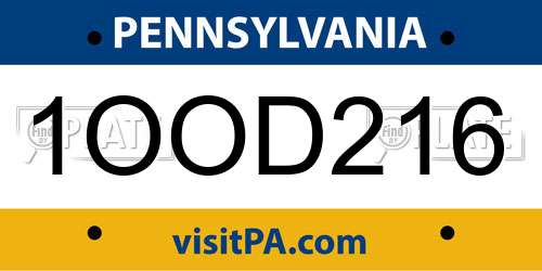 1OOD216 Pennsylvania License Plate
