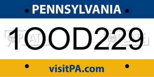 1OOD229 Pennsylvania License Plate