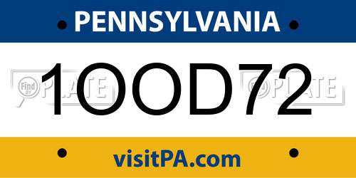 1OOD72 Pennsylvania License Plate