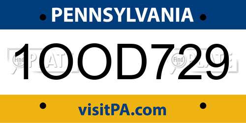 1OOD729 Pennsylvania License Plate