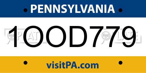 1OOD779 Pennsylvania License Plate