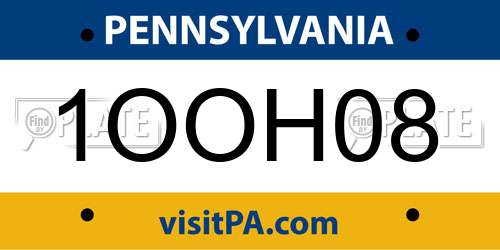1OOH08 Pennsylvania License Plate