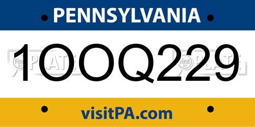 1OOQ229 Pennsylvania License Plate