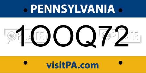 1OOQ72 Pennsylvania License Plate