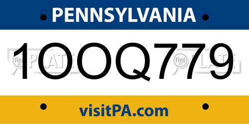 1OOQ779 Pennsylvania License Plate