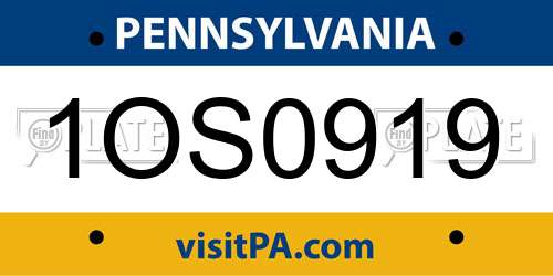1OS0919 Pennsylvania License Plate
