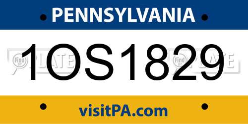 1OS1829 Pennsylvania License Plate