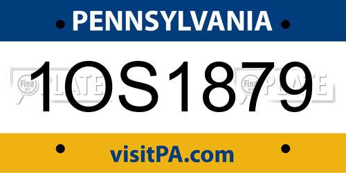 1OS1879 Pennsylvania License Plate