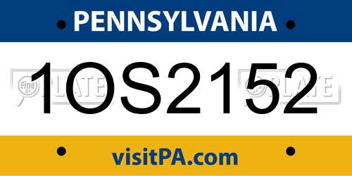 1OS2152 Pennsylvania License Plate