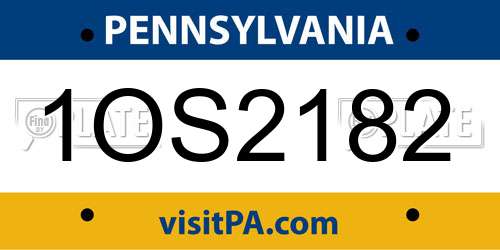 1OS2182 Pennsylvania License Plate
