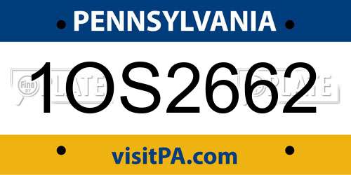 1OS2662 Pennsylvania License Plate